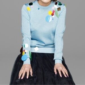 Christopher Kane Graphic Sequin Glitter Metallic Wool Blend Sweater XS
